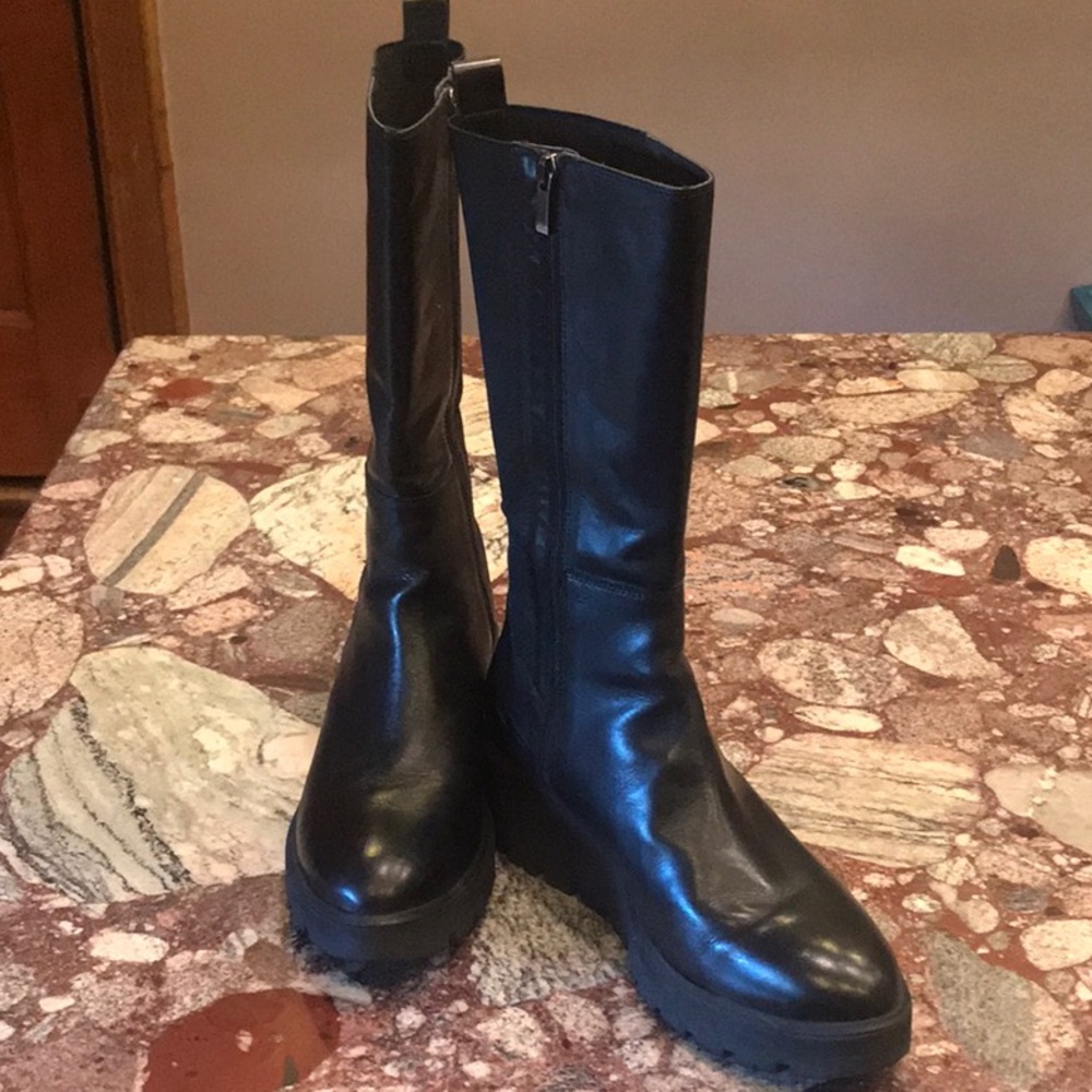 Black Leather Mid Calf Boot